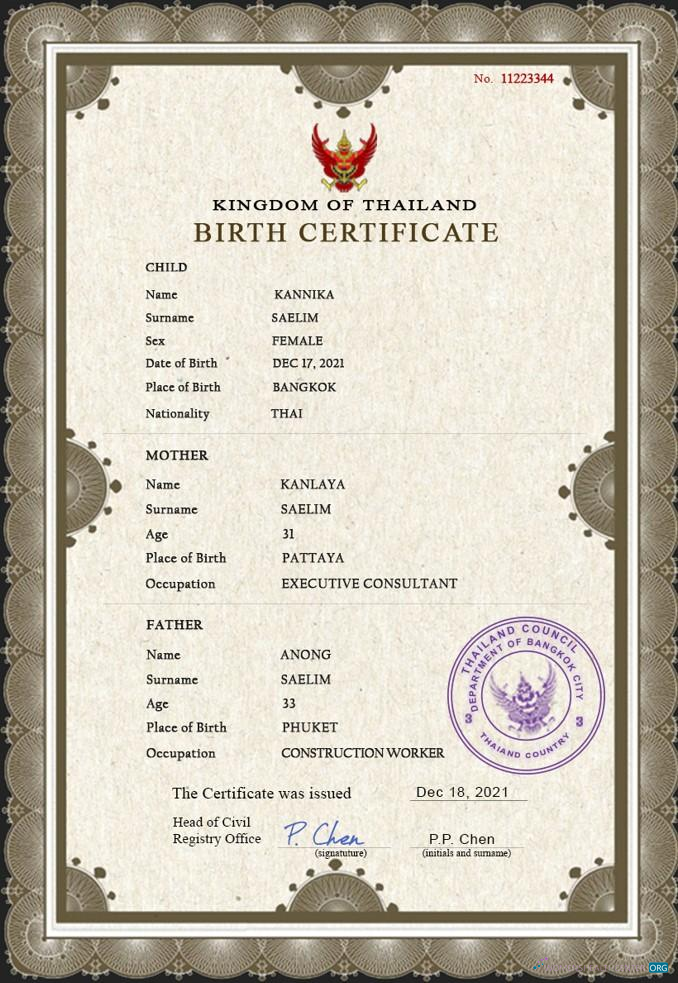Download Thailand vital record birth certificate PSD template Photoshop template